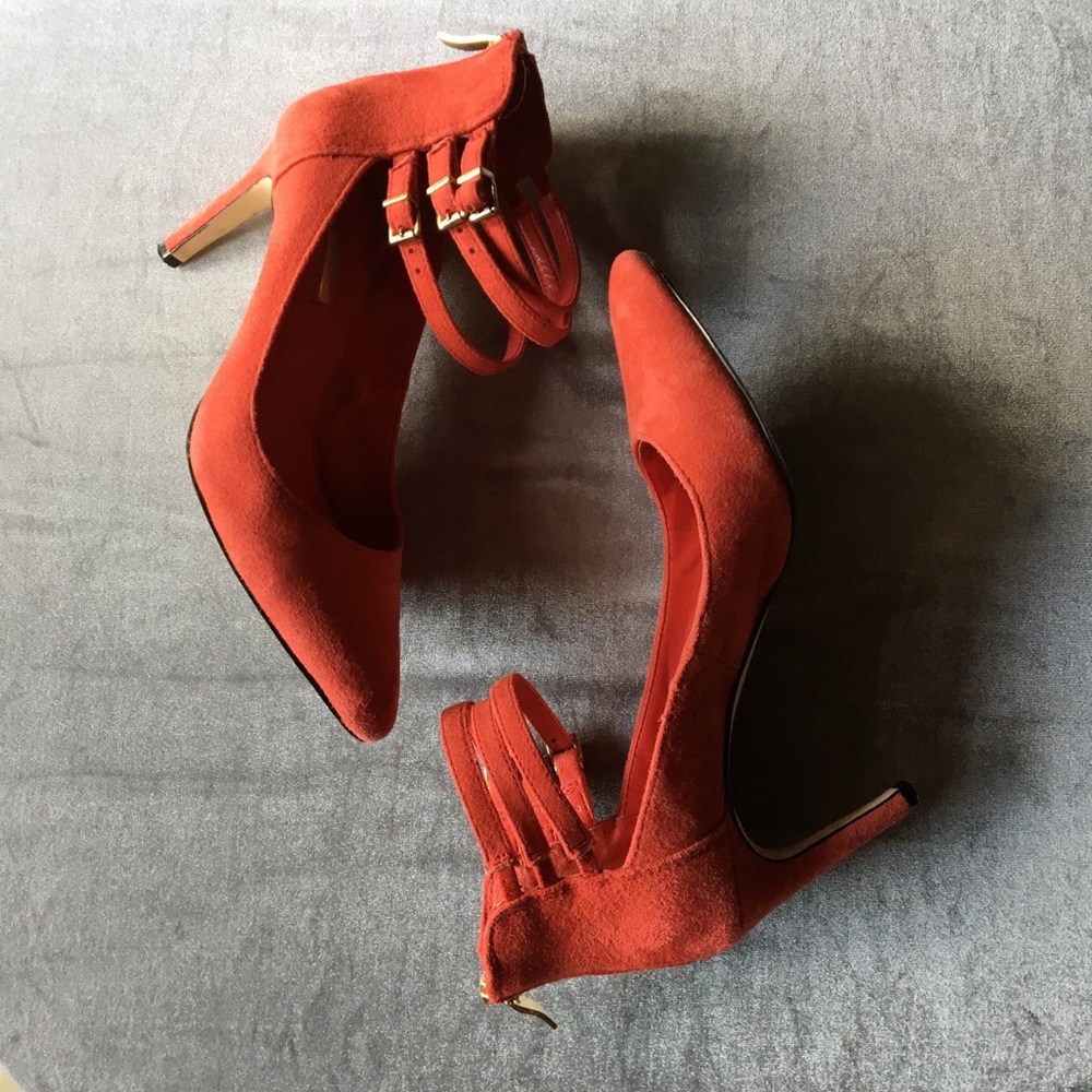 BCBG Red Orange Suede Heels